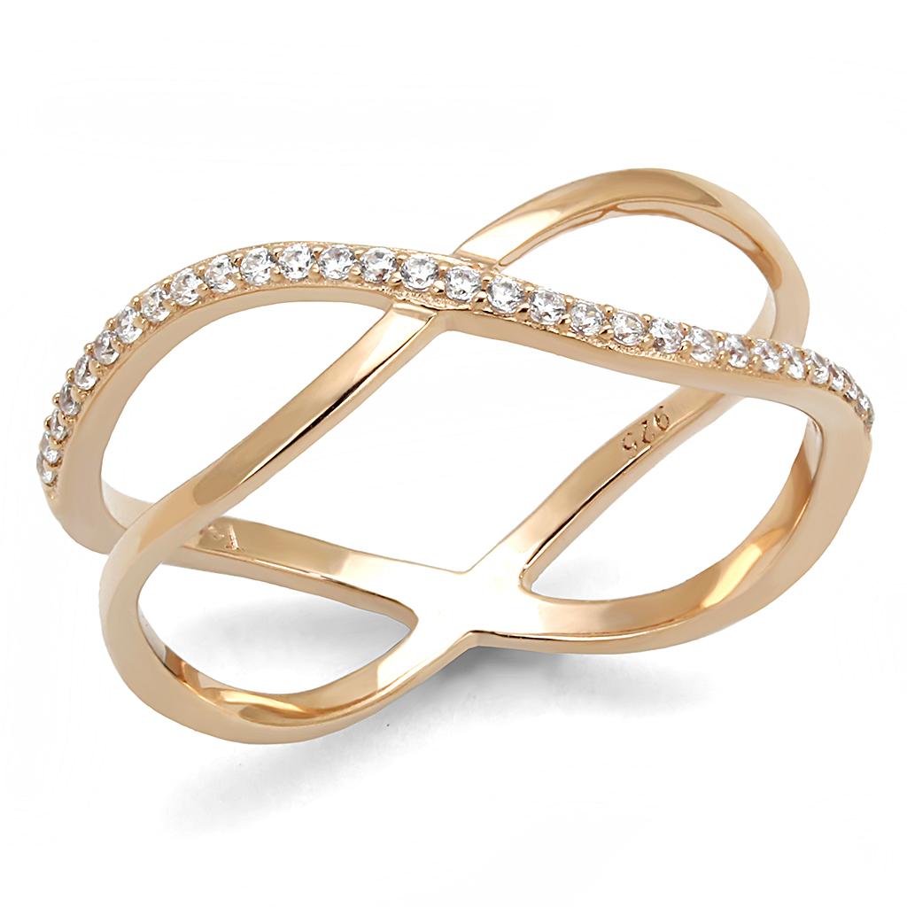 TS589 - Rose Gold 925 Sterling Silver Ring with AAA Grade CZ in Clear-4