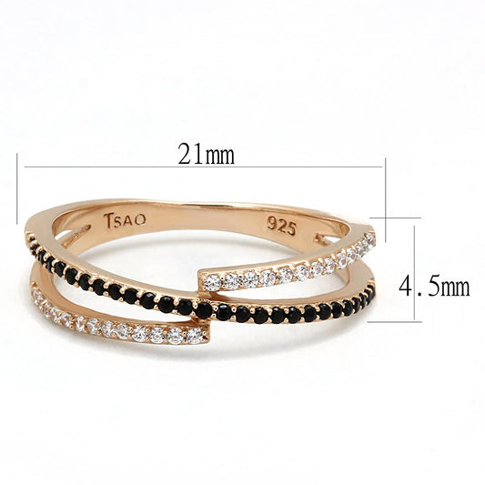 TS590 - Rose Gold 925 Sterling Silver Ring with Synthetic Spinel in Jet-1