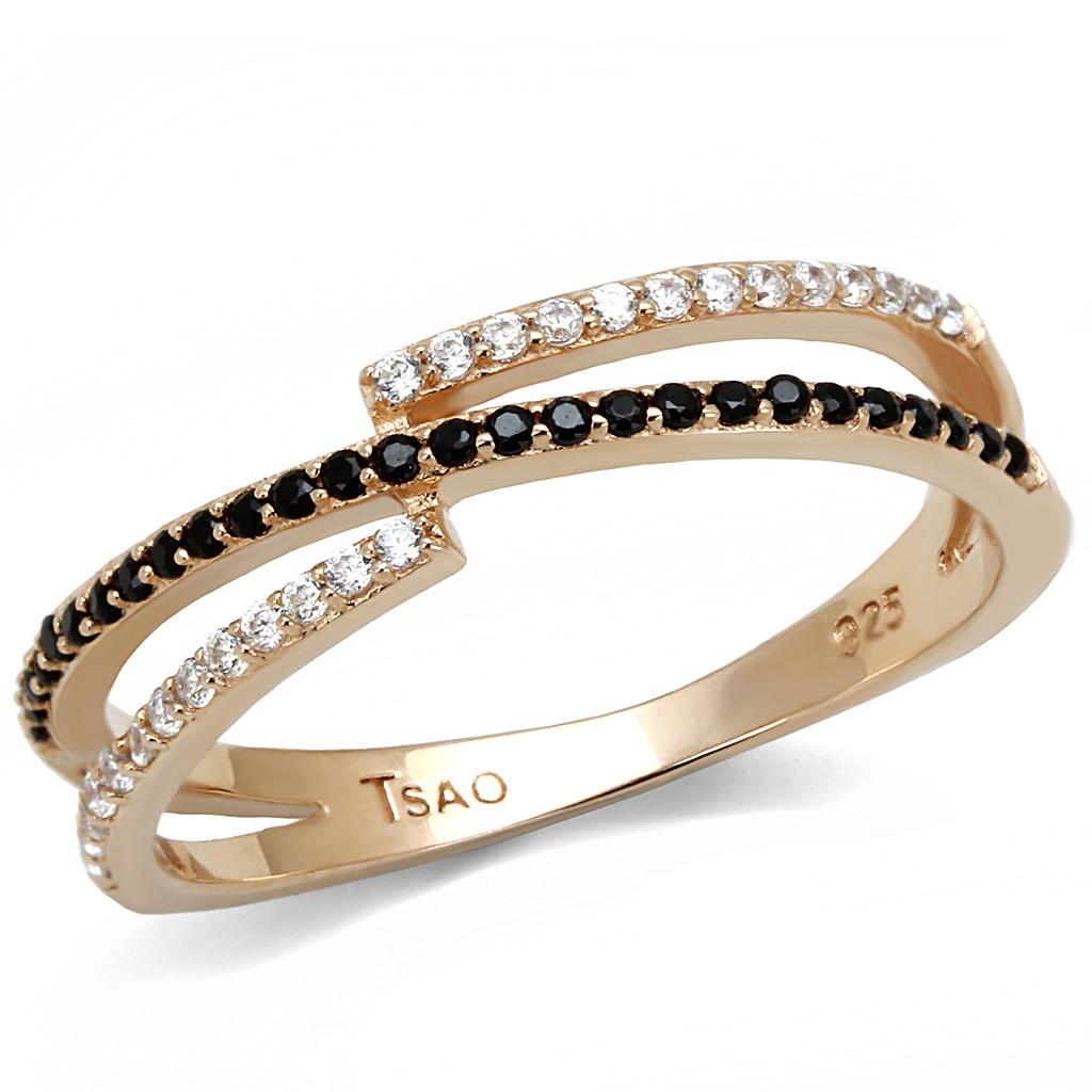 TS590 - Rose Gold 925 Sterling Silver Ring with Synthetic Spinel in Jet-4