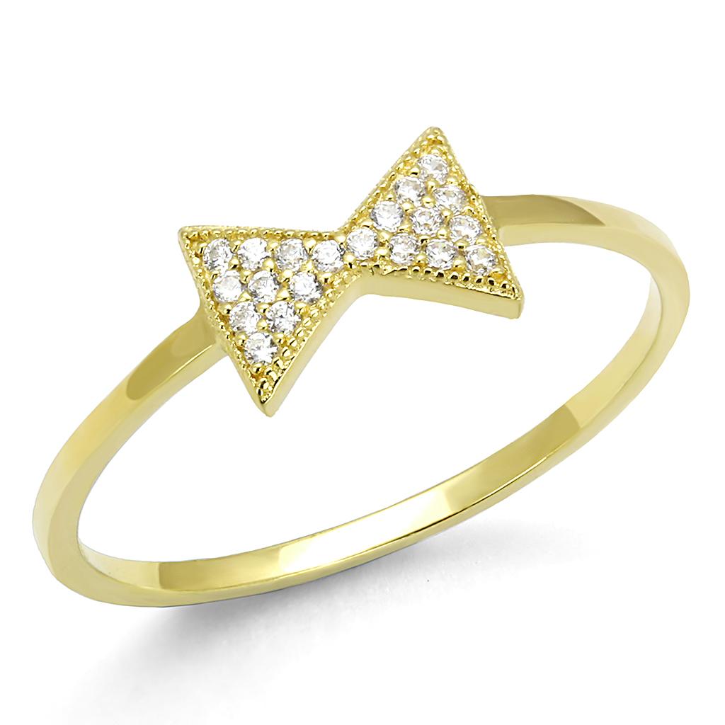 TS593 - Gold 925 Sterling Silver Ring with AAA Grade CZ in Clear-4