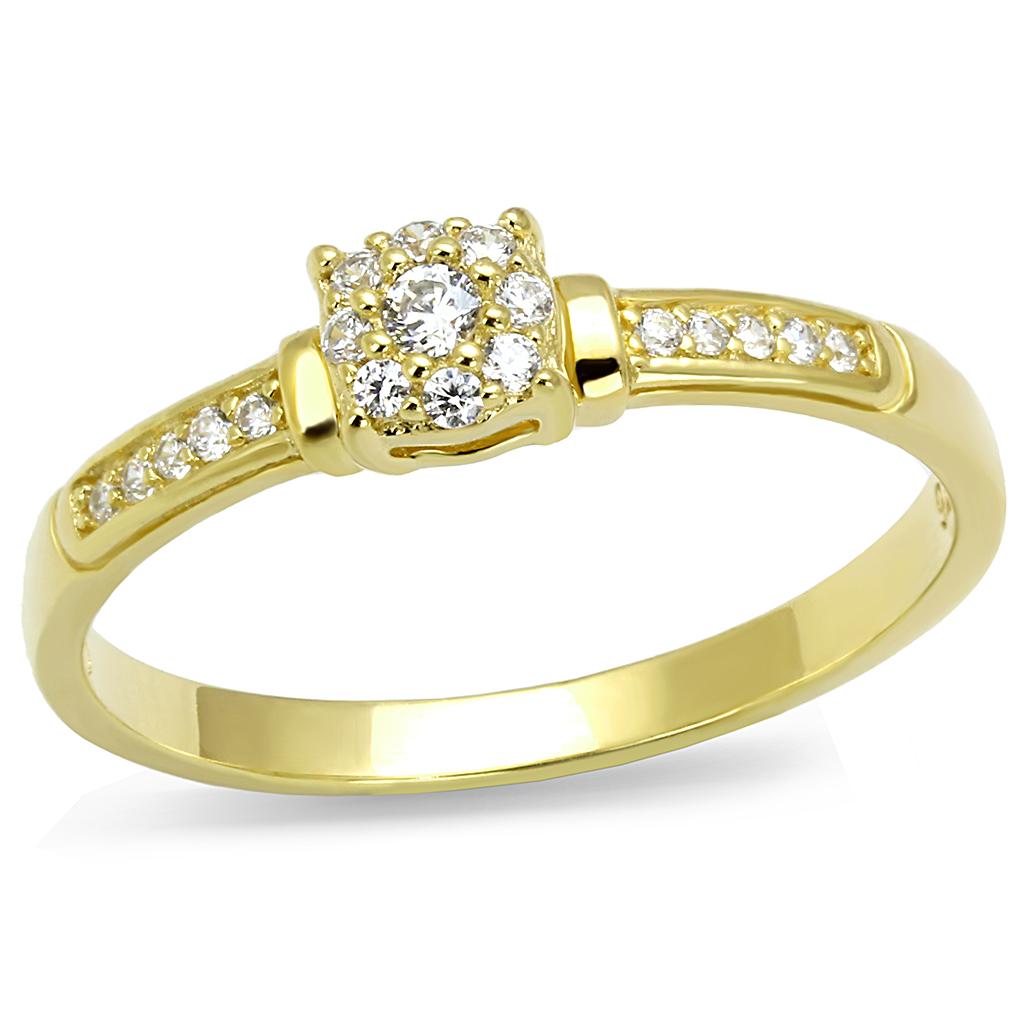 TS597 - Gold 925 Sterling Silver Ring with AAA Grade CZ in Clear-4