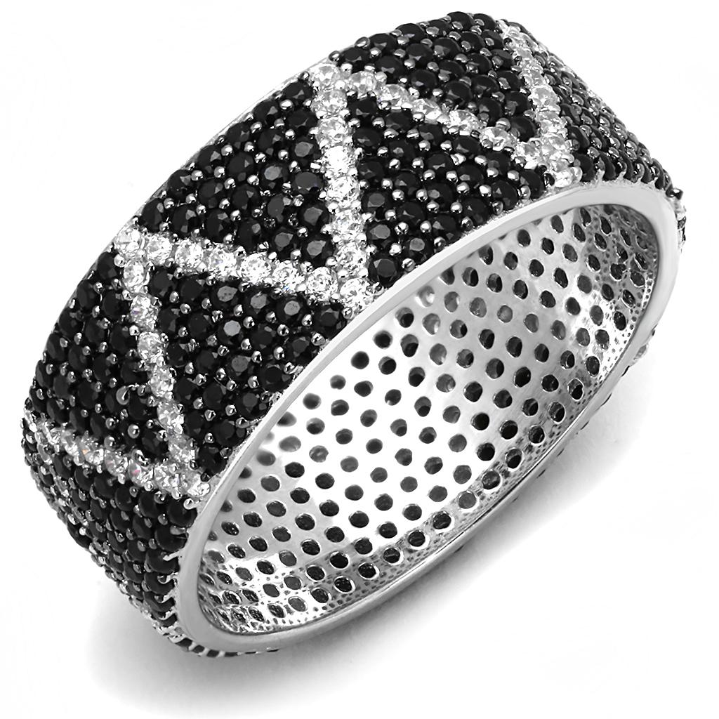 TS600 - Rhodium + Ruthenium 925 Sterling Silver Ring with Synthetic Spinel in Multi Color-4