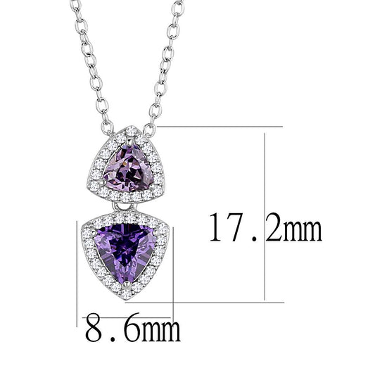 TS607 - Rhodium 925 Sterling Silver Chain Pendant with AAA Grade CZ in Amethyst-1