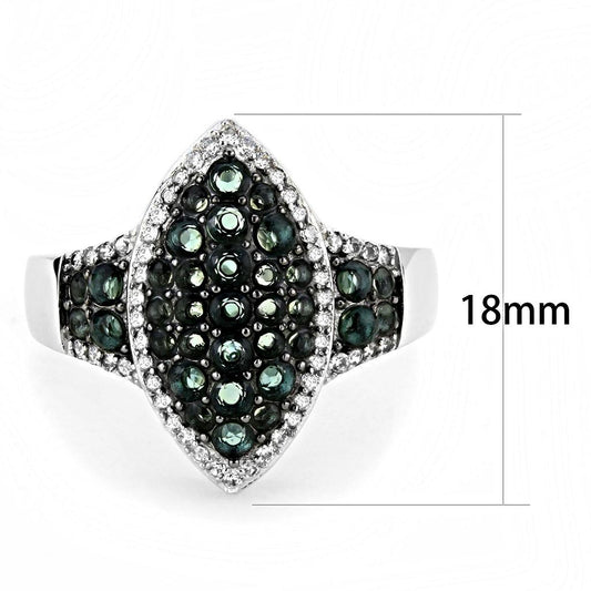 TS614 - Rhodium + Ruthenium 925 Sterling Silver Ring with Synthetic Synthetic Glass in Blue Zircon-1