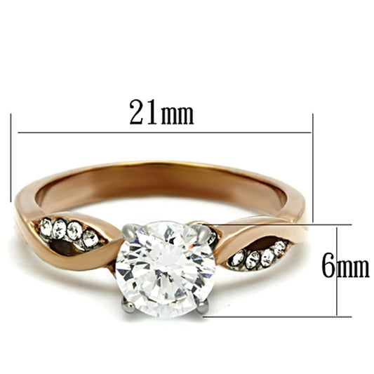 TK1163 - Two-Tone IP Rose Gold Stainless Steel Ring with AAA Grade CZ in Clear-1