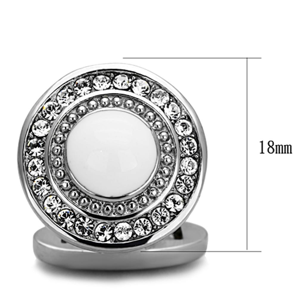 TK1273 - High polished (no plating) Stainless Steel Cufflink with Top Grade Crystal in Clear-1