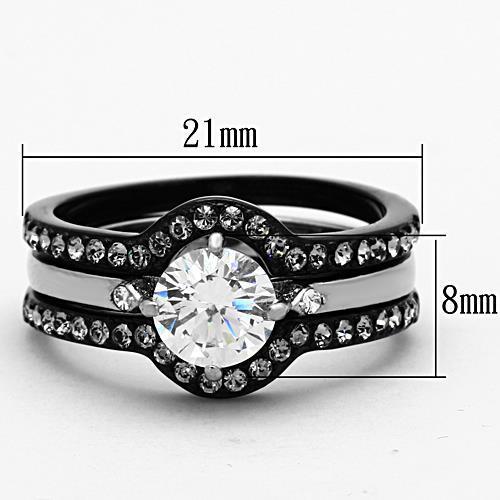 TK1346 - Two-Tone IP Black Stainless Steel Ring with AAA Grade CZ in Clear-1