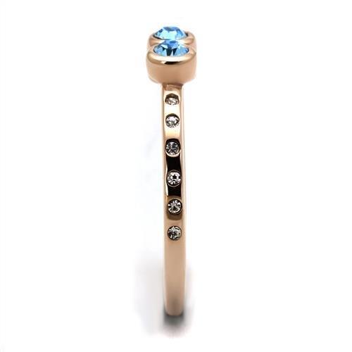 TK2807 - IP Rose Gold(Ion Plating) Stainless Steel Ring with Top Grade Crystal in Sea Blue-3