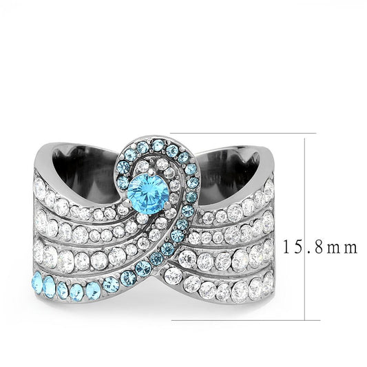 TK3572 - No Plating Stainless Steel Ring with AAA Grade CZ in Sea Blue-1