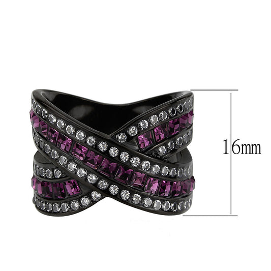 TK3791 - IP Black (Ion Plating) Stainless Steel Ring with Top Grade Crystal in Amethyst-1