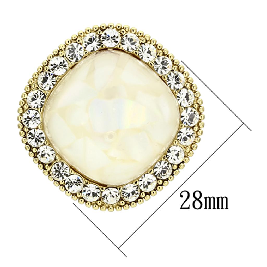 VL067 - IP Gold(Ion Plating) Brass Earrings with Precious Stone Conch in White-1