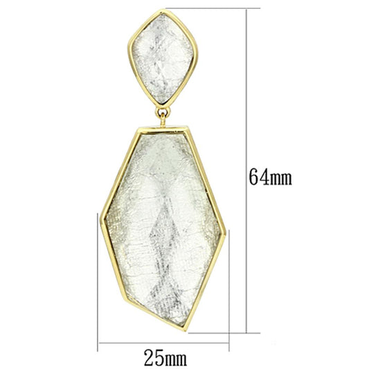 VL075 - IP Gold(Ion Plating) Brass Earrings with Synthetic Synthetic Stone in White-1