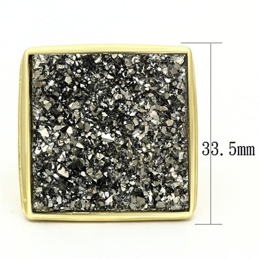 VL088 - IP Gold(Ion Plating) Brass Ring with Synthetic Synthetic Stone in Jet-1