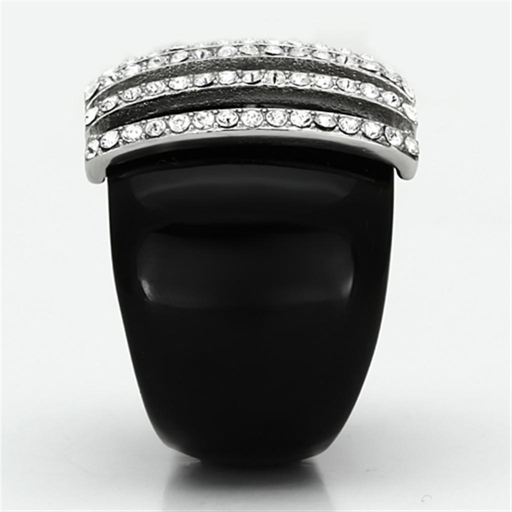 VL099 - High polished (no plating) Stainless Steel Ring with Top Grade Crystal in Clear-3