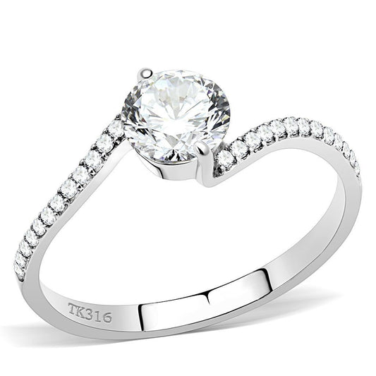 DA006 - High polished (no plating) Stainless Steel Ring with AAA Grade CZ in Clear-0