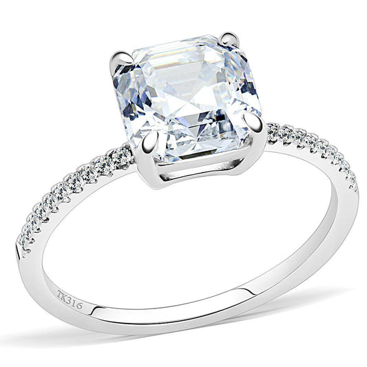 DA008 - High polished (no plating) Stainless Steel Ring with Cubic in Clear-0