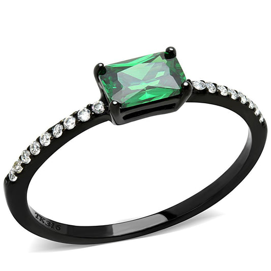 DA010 - IP Black(Ion Plating) Stainless Steel Ring with AAA Grade CZ in Emerald-0