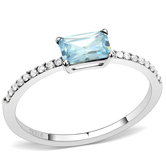 DA011 - High polished (no plating) Stainless Steel Ring with AAA Grade CZ in Sea Blue-0