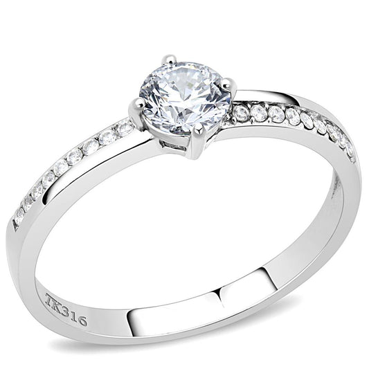 DA025 - High polished (no plating) Stainless Steel Ring with AAA Grade CZ in Clear-0