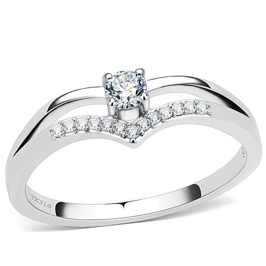 DA030 - High polished (no plating) Stainless Steel Ring with AAA Grade CZ in Clear-0