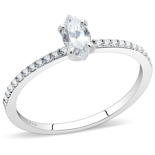 DA031 - High polished (no plating) Stainless Steel Ring with Cubic in Clear-0