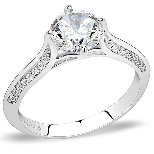DA036 - High polished (no plating) Stainless Steel Ring with AAA Grade CZ in Clear-0