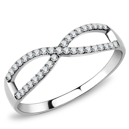 DA041 - High polished (no plating) Stainless Steel Ring with AAA Grade CZ in Clear-0
