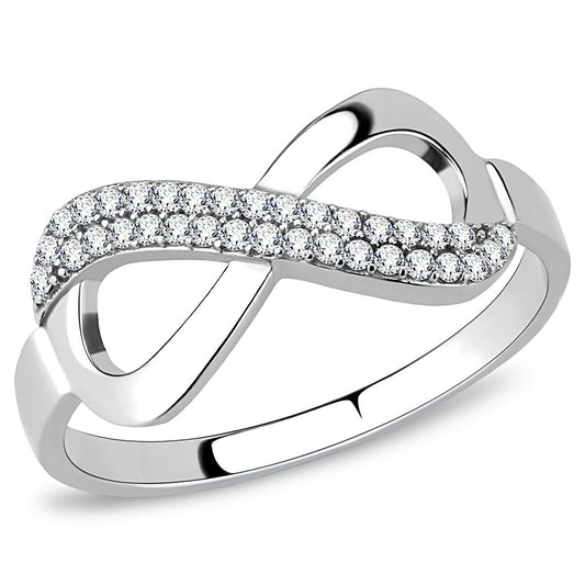 DA054 - High polished (no plating) Stainless Steel Ring with AAA Grade CZ in Clear-0