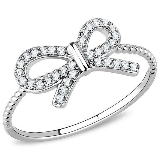 DA057 - High polished (no plating) Stainless Steel Ring with AAA Grade CZ in Clear-0