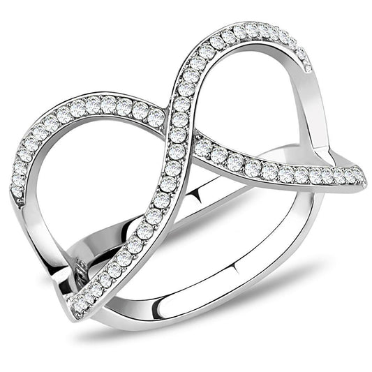DA058 - High polished (no plating) Stainless Steel Ring with AAA Grade CZ in Clear-0