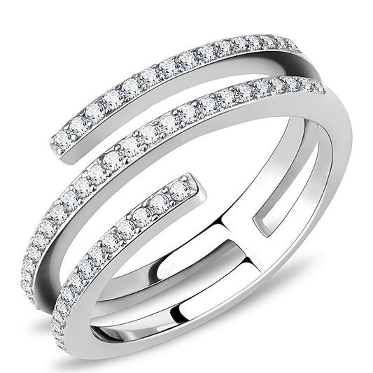 DA060 - High polished (no plating) Stainless Steel Ring with AAA Grade CZ in Clear-0