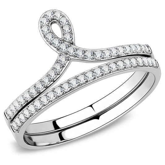 DA063 - High polished (no plating) Stainless Steel Ring with AAA Grade CZ in Clear-0