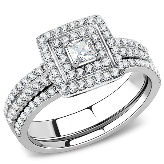 DA064 - High polished (no plating) Stainless Steel Ring with AAA Grade CZ in Clear-0