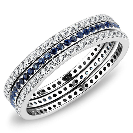DA066 - High polished (no plating) Stainless Steel Ring with AAA Grade CZ in London Blue-0