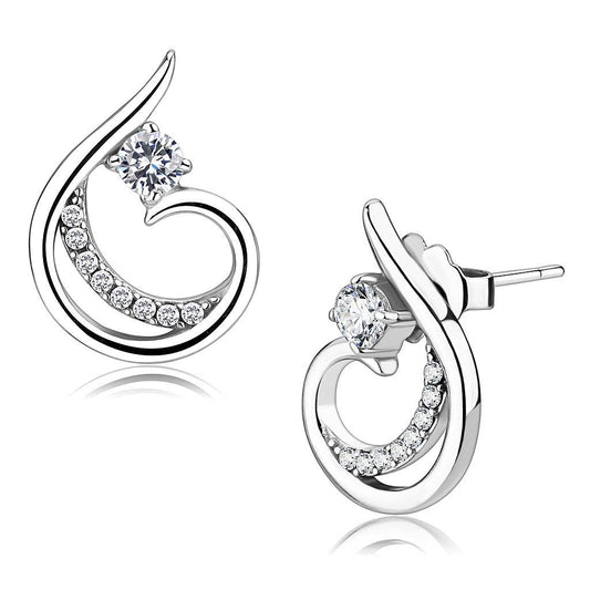 DA077 - High polished (no plating) Stainless Steel Earrings with AAA Grade CZ in Clear-0