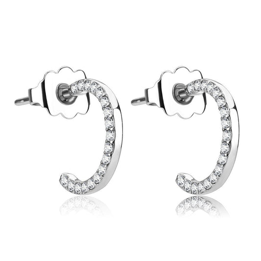 DA079 - High polished (no plating) Stainless Steel Earrings with AAA Grade CZ in Clear-0