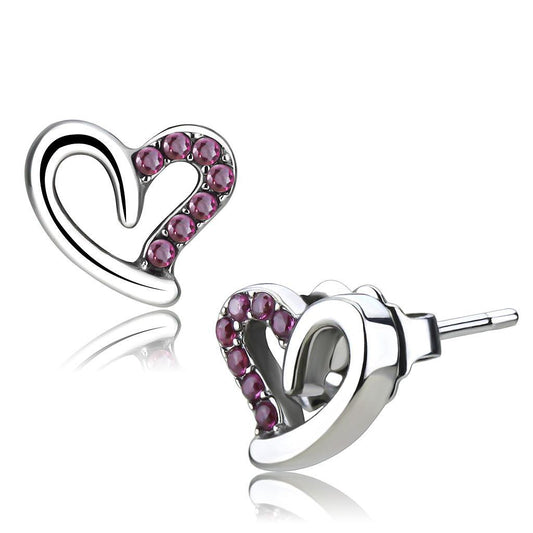 DA082 - High polished (no plating) Stainless Steel Earrings with AAA Grade CZ in Ruby-0
