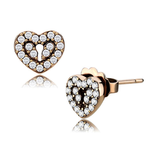 DA085 - IP Rose Gold(Ion Plating) Stainless Steel Earrings with AAA Grade CZ in Clear-0