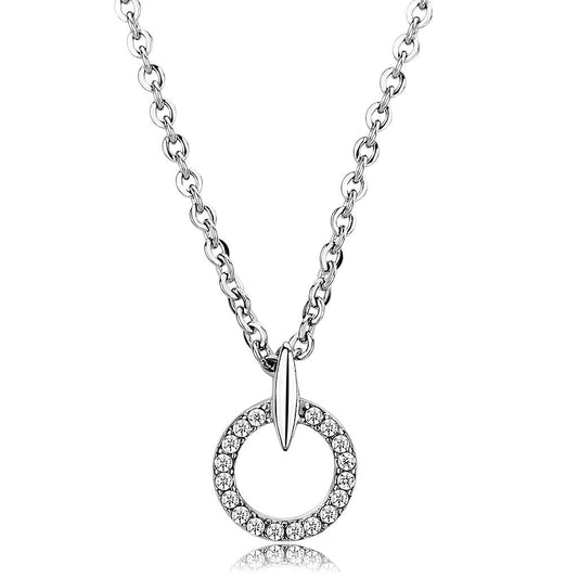 DA091 - High polished (no plating) Stainless Steel Chain Pendant with AAA Grade CZ in Clear-0