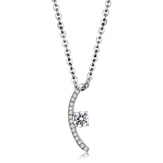DA092 - High polished (no plating) Stainless Steel Chain Pendant with AAA Grade CZ in Clear-0