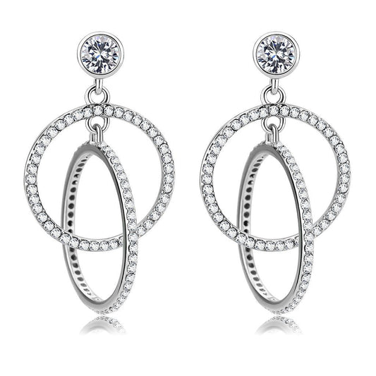 DA100 - High polished (no plating) Stainless Steel Earrings with AAA Grade CZ in Clear-0