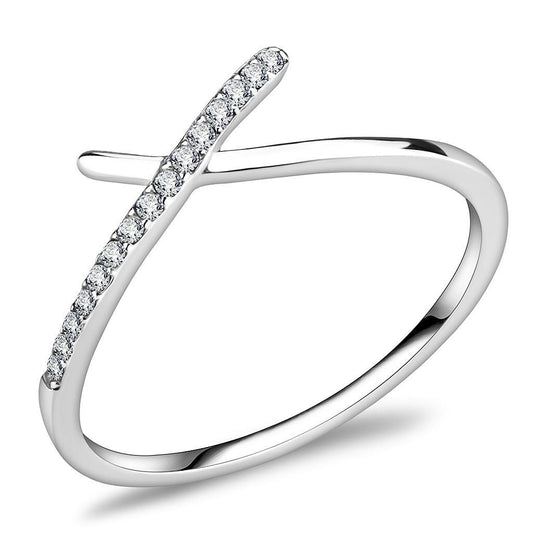 DA112 - High polished (no plating) Stainless Steel Ring with AAA Grade CZ in Clear-0