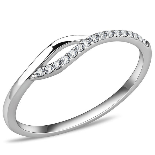 DA113 - High polished (no plating) Stainless Steel Ring with AAA Grade CZ in Clear-0