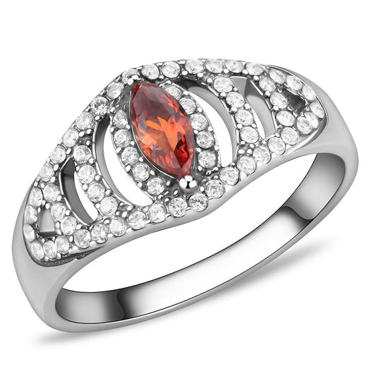 DA123 - High polished (no plating) Stainless Steel Ring with AAA Grade CZ in Orange-0