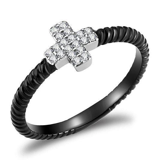 DA127 - Two-Tone IP Black (Ion Plating) Stainless Steel Ring with AAA Grade CZ in Clear-0