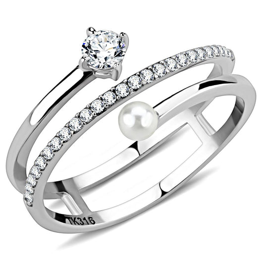 DA134 - High polished (no plating) Stainless Steel Ring with AAA Grade CZ in Clear-0