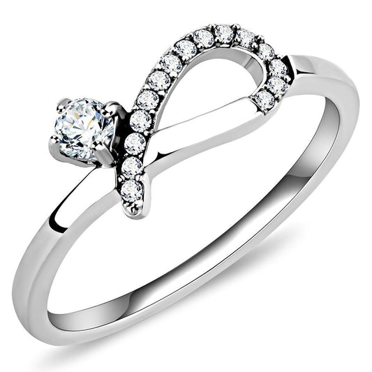 DA143 - High polished (no plating) Stainless Steel Ring with AAA Grade CZ in Clear-0