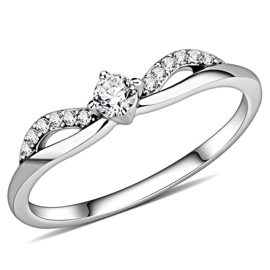 DA146 - High polished (no plating) Stainless Steel Ring with AAA Grade CZ in Clear-0