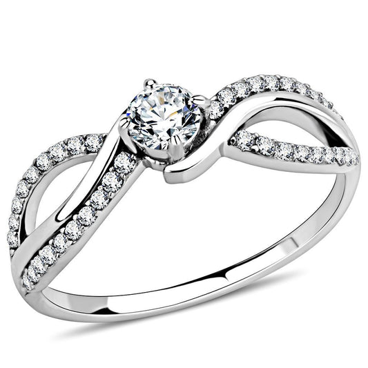 DA147 - High polished (no plating) Stainless Steel Ring with AAA Grade CZ in Clear-0