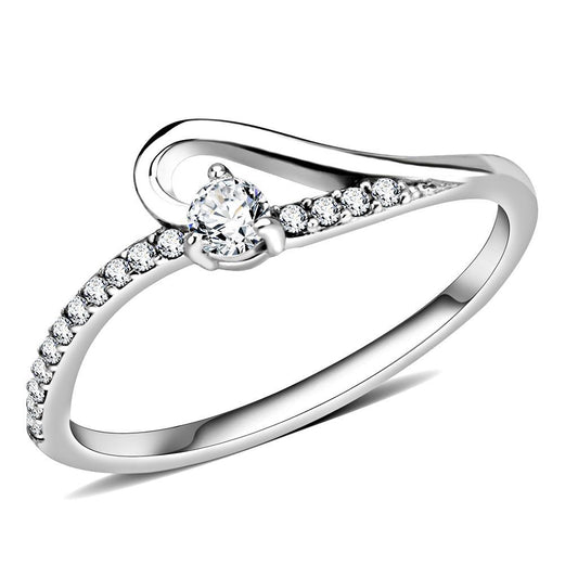 DA148 - High polished (no plating) Stainless Steel Ring with AAA Grade CZ in Clear-0